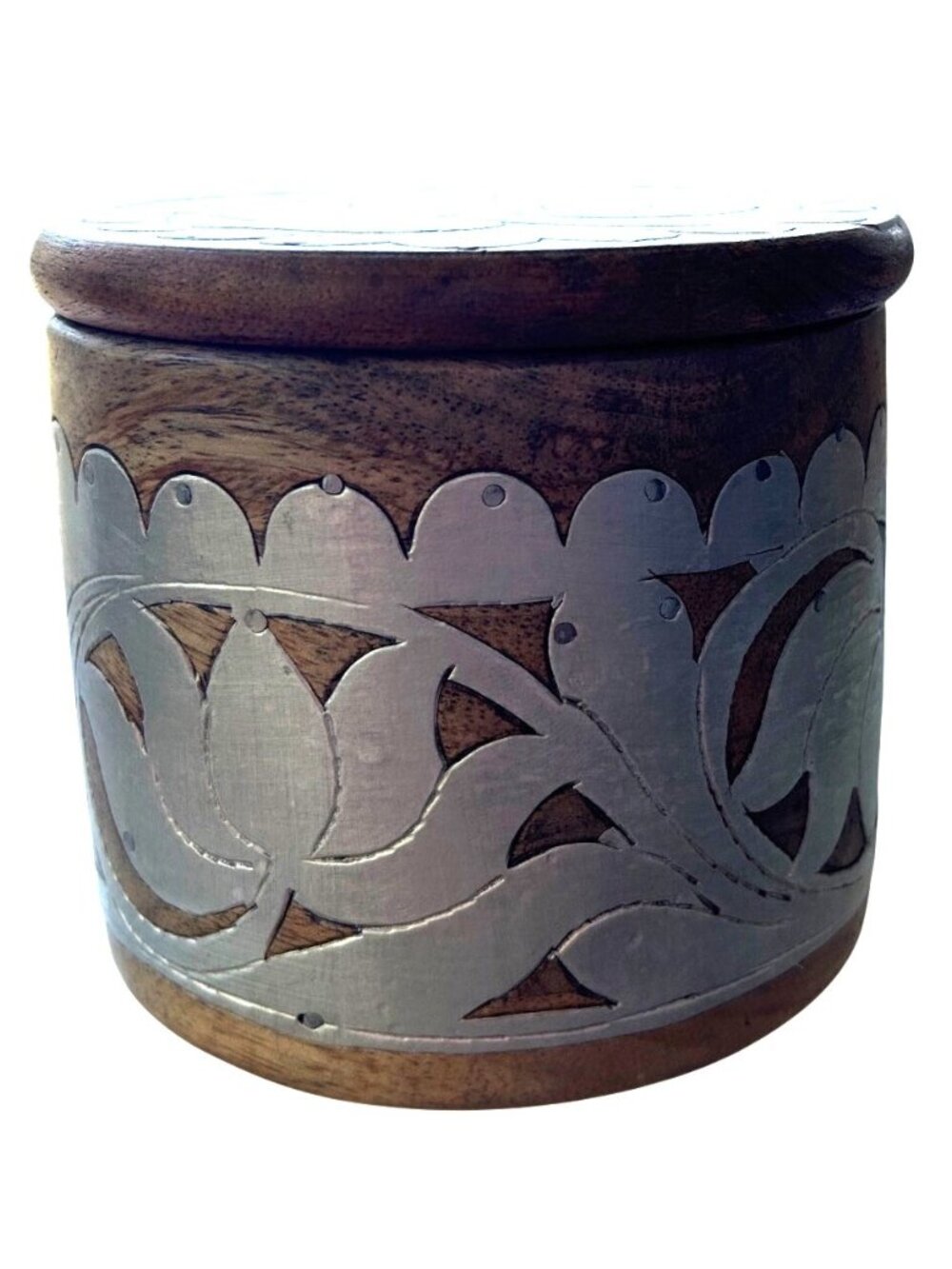 Jaipur In Bloom Handcrafted Wooden Box Metal Inlay 5"x 4.5" Wide World Traveler